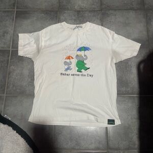 Zara White Graphic Tee with Babar Print